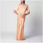 THE ANDAMANE Iris long satin dress in peach