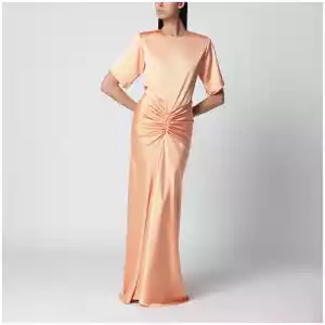 THE ANDAMANE Iris long satin dress in peach