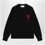 Ami Paris Black Ami de Coeur virgin wool sweater