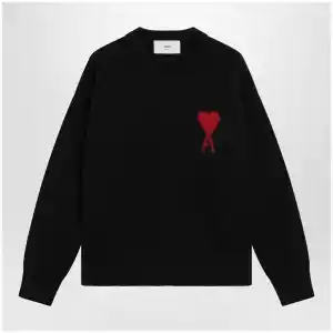 Ami Paris Black Ami de Coeur virgin wool sweater