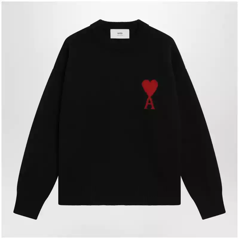 Ami Paris Black Ami de Coeur virgin wool sweater