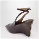 Ferragamo Peep Toe Wedge Sandals in Bordeaux