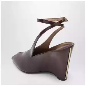 Ferragamo Peep Toe Wedge Sandals in Bordeaux