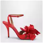 Ferragamo Red satin sandals with flower