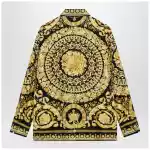 Versace Black and gold printed silk twill shirt