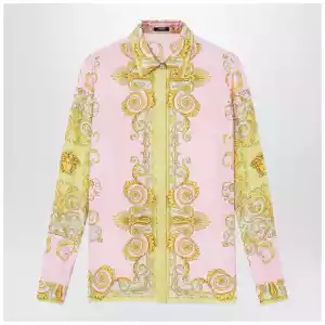 Versace Printed silk twill shirt in yellow/pink