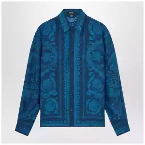 Versace Slim-fit printed silk twill shirt in blue