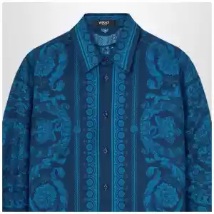 Versace Slim-fit printed silk twill shirt in blue