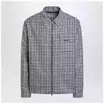 Versace Light blue zip-up checked shirt