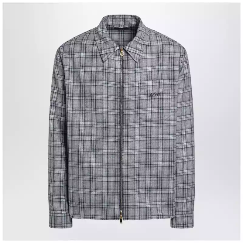 Versace Light blue zip-up checked shirt