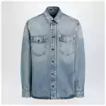 Versace Light blue stone-washed denim shirt with studs