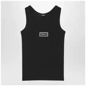 Versace Black stretch ribbed cotton tank top