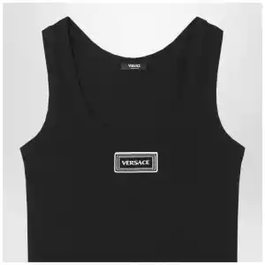 Versace Black stretch ribbed cotton tank top