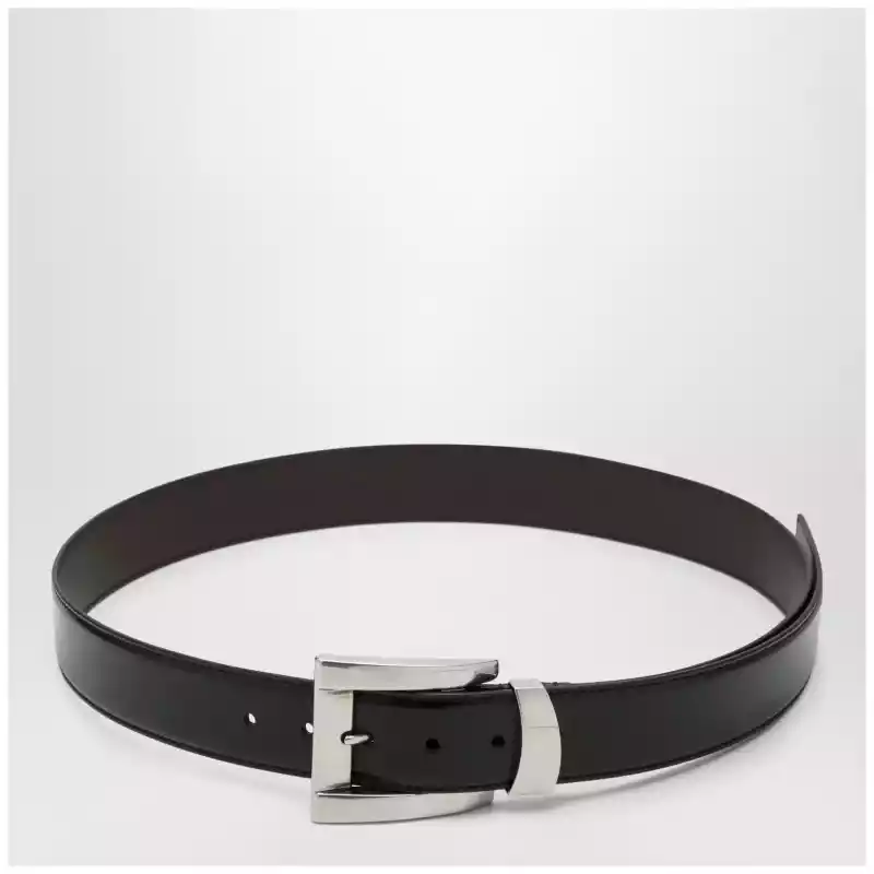 Versace Black leather belt with logo lettering