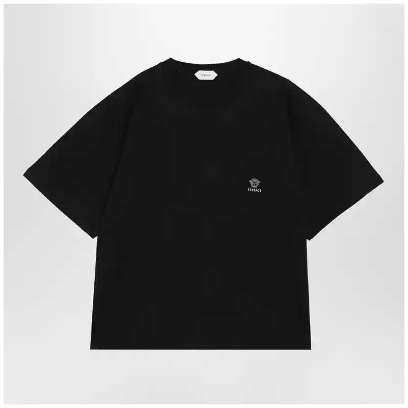 Versace Black cotton jersey T-shirt with Medusa embroidery