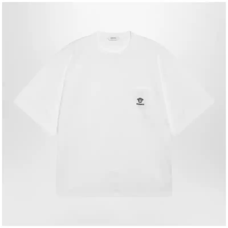 Versace White cotton jersey T-shirt with Medusa embroidery