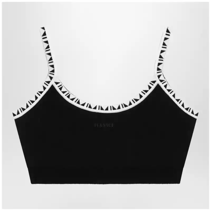 Versace Black viscose-blend cropped top with jacquard details