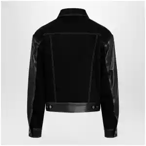 Versace Black Denim and Leather Bomber Jacket