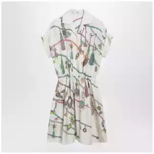 Versace Printed silk twill mini shirt dress in ivory