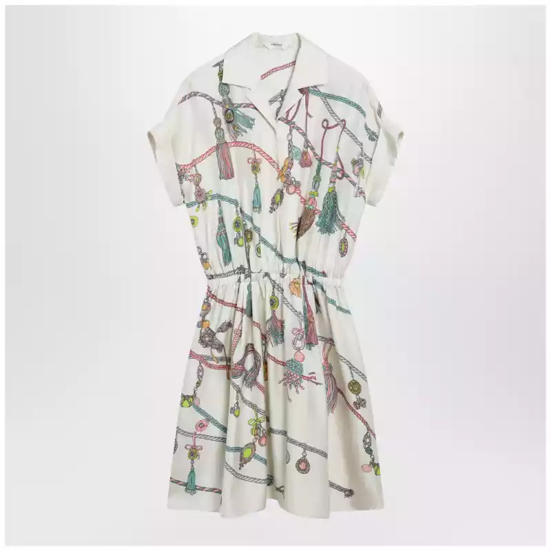 Versace Printed silk twill mini shirt dress in ivory