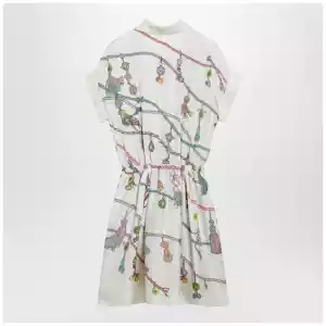 Versace Printed silk twill mini shirt dress in ivory