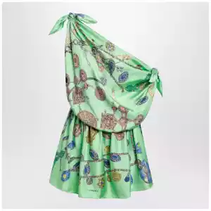 Versace Green printed silk twill mini dress