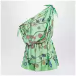 Versace Green printed silk twill mini dress