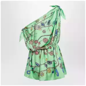 Versace Green printed silk twill mini dress