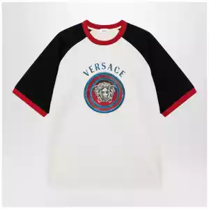 Versace White/black cotton T-shirt with Medusa print