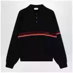 Versace Navy blue cotton knit polo shirt with embroidered logo