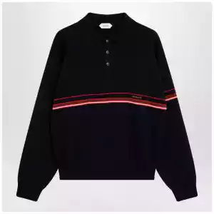 Versace Navy blue cotton knit polo shirt with embroidered logo