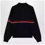 Versace Navy blue cotton knit polo shirt with embroidered logo