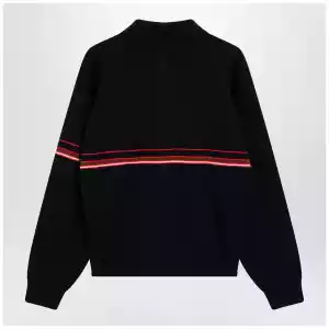 Versace Navy blue cotton knit polo shirt with embroidered logo