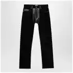 Versace Straight-leg denim and leather jeans in black