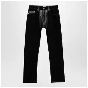 Versace Straight-leg denim and leather jeans in black