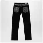 Versace Straight-leg denim and leather jeans in black