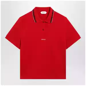 Versace Lipstick red cotton piqué polo with embroidered logo