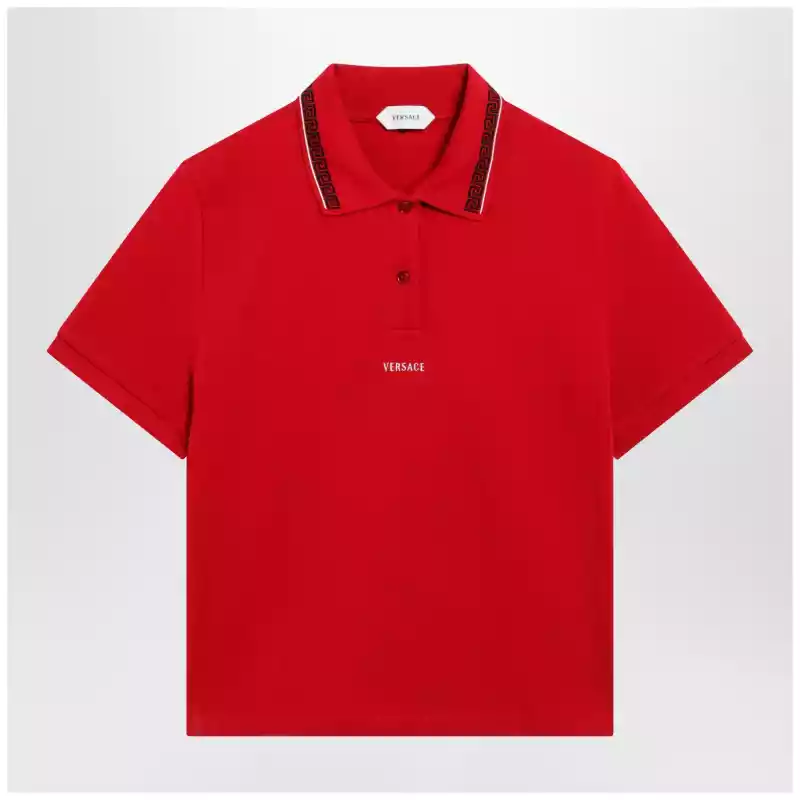 Versace Lipstick red cotton piqué polo with embroidered logo