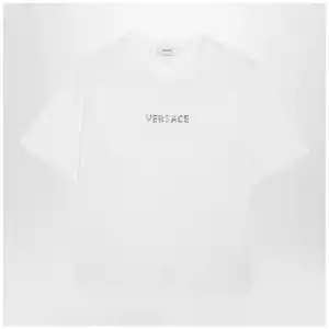 Versace Slim cotton jersey T-shirt with embroidered logo, white