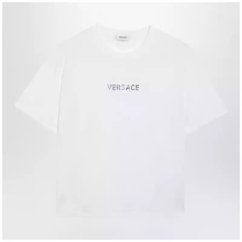 Versace Slim cotton jersey T-shirt with embroidered logo, white