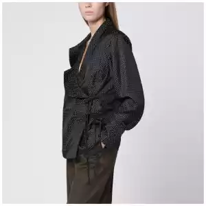 Dries Van Noten Black wrap shirt with jacquard texture