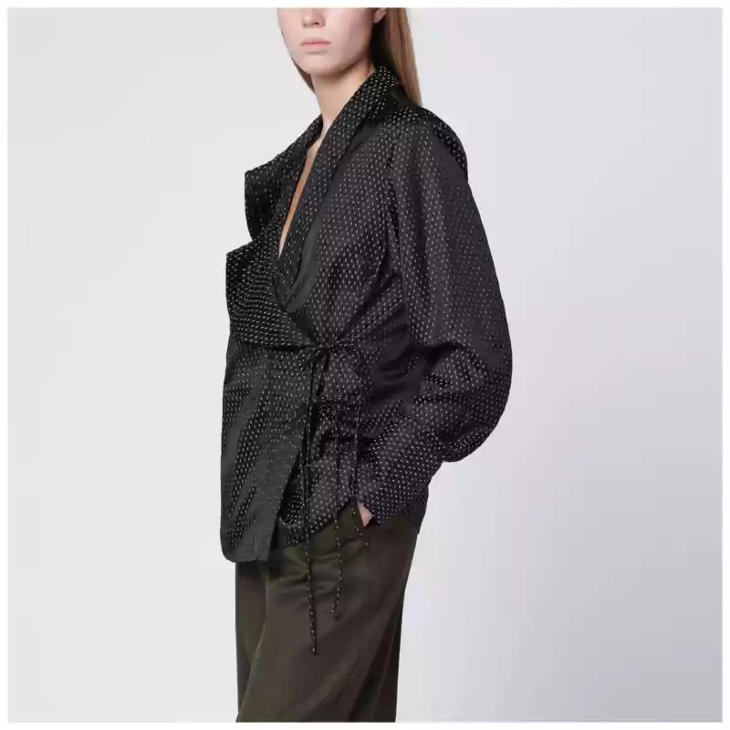 Dries Van Noten Black wrap shirt with jacquard texture