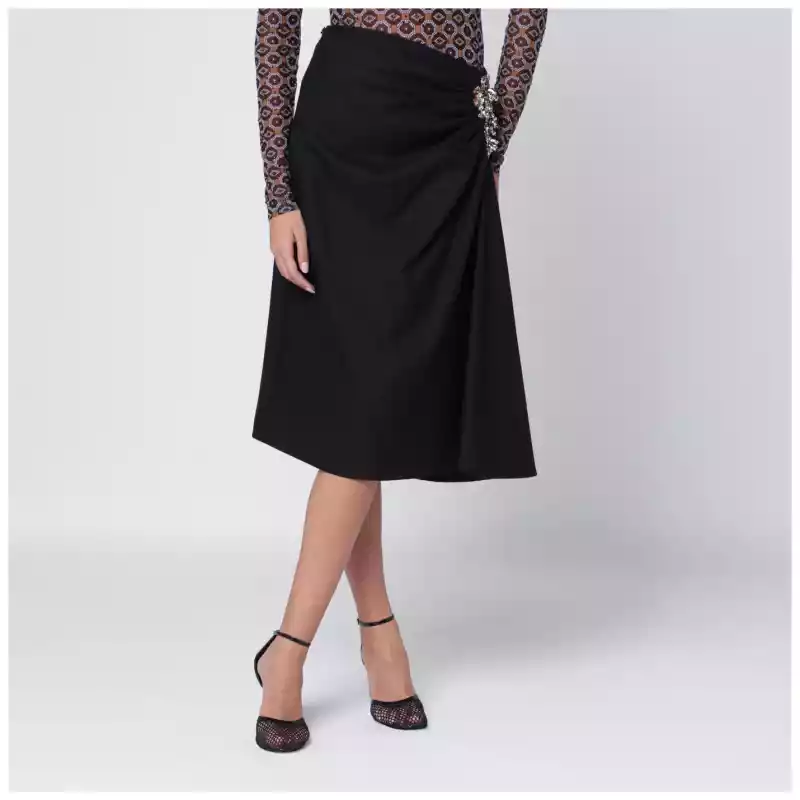 Dries Van Noten Navy blue draped skirt with brooch