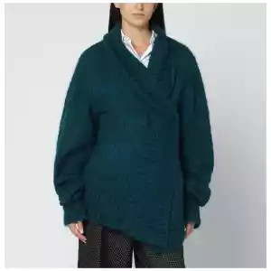 Dries Van Noten Oversized petroleum green mohair-blend sweater