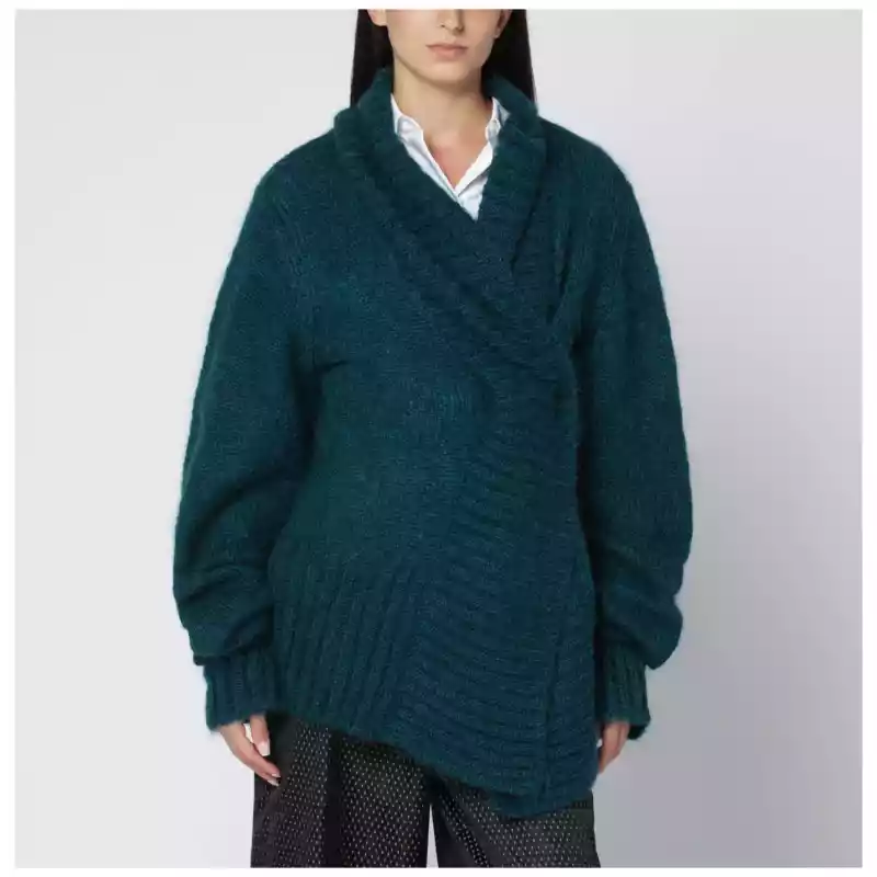 Dries Van Noten Oversized petroleum green mohair-blend sweater