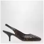 Dries Van Noten Brown aged leather perforated slingback shoes