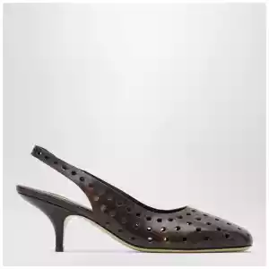 Dries Van Noten Brown aged leather perforated slingback shoes