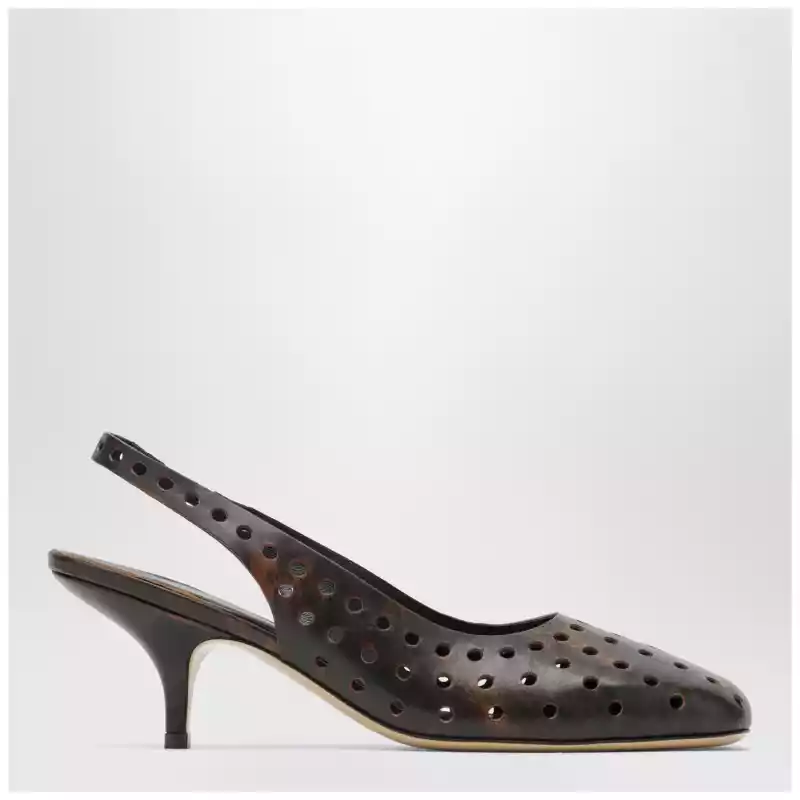 Dries Van Noten Brown aged leather perforated slingback shoes