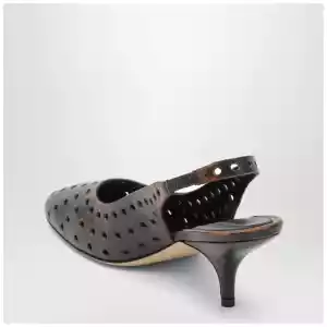 Dries Van Noten Brown aged leather perforated slingback shoes