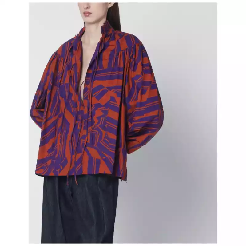 1307163003_S_DRVNO-353.a Dries Van Noten Loose shirt with ruffle details and Crushed Stripe print